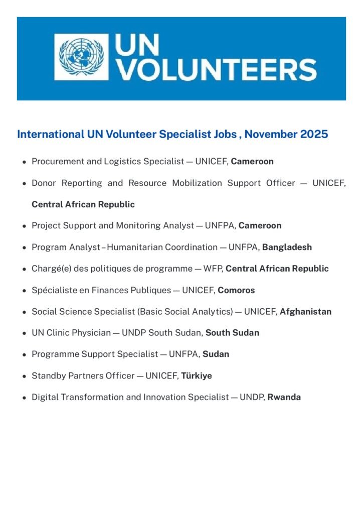 UN Volunteer Specialist Opportunities