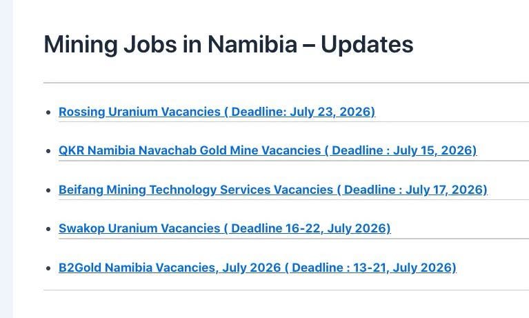 Mining Jobs Updates in Namibia ( July 2026)